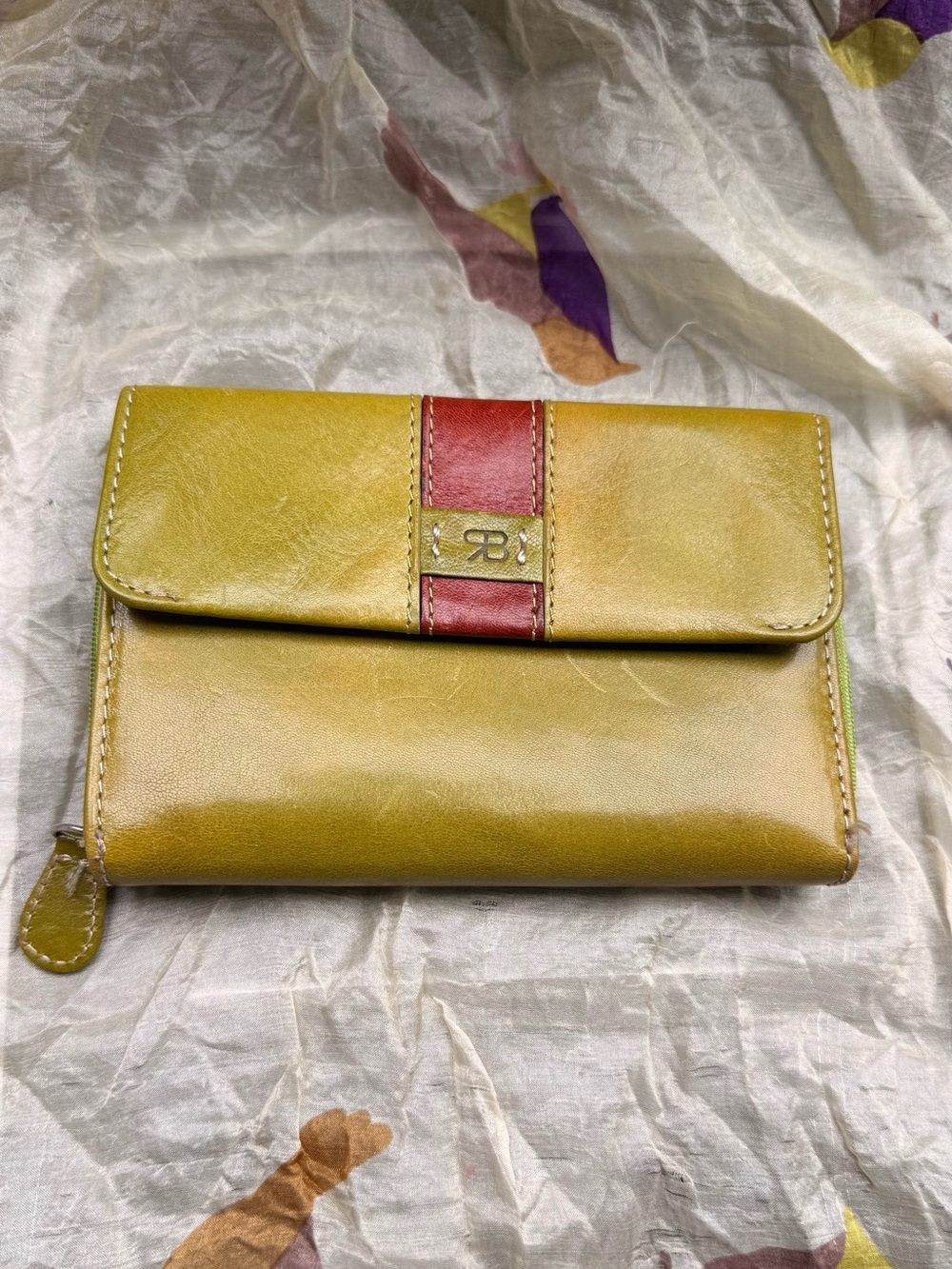 Renato Balestra Mustard Yellow & Red Leather Wallet Clutch RB Logo Vintage Italy